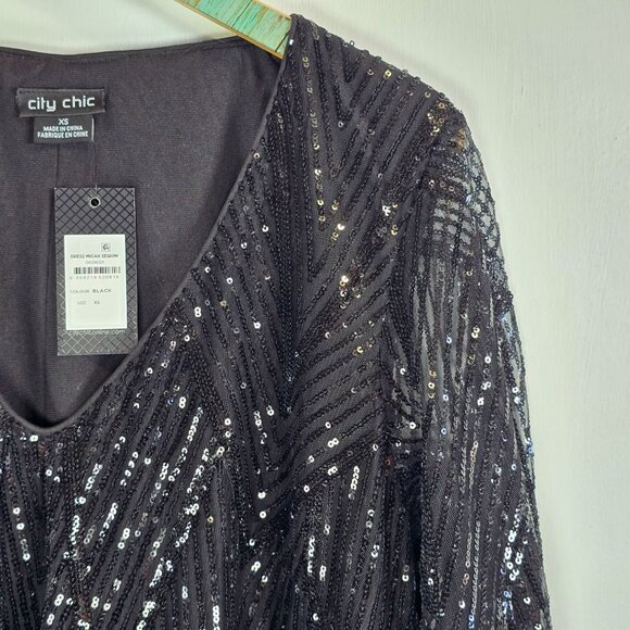 City Chic Micah Black Sequin Long Sleeve Dress, XS, NWT - Picture 4 of 12